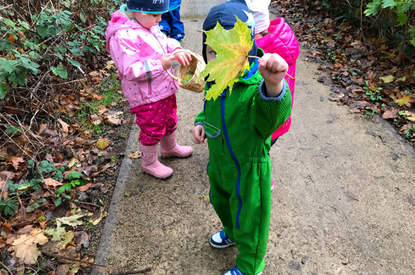 Auf dem Zauberweg. Tageskinder sammeln Blätter. TiG! Kindertagespflege in Braunschweig Gliesmarode, Nicole Appel und Antje Storek – Kindertagespflege, Tagesmutter und Großtagespflege für Braunschweig Gliesmarode, Querum, Riddagshausen, Östliches Ringgebiet, Volkmarode, Bienrode, Waggum, Hondelage, Schuntersiedlung, Kralenriede, Dibbesdorf, Schwarzer Berg, Siegfriedviertel, Nordstadt und Schapen